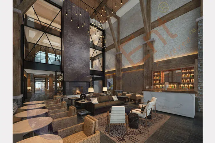 Hotel lobby interior rendering